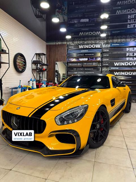 Mercedes-AMG GT, Finished: Custom yellow with black racing stripes